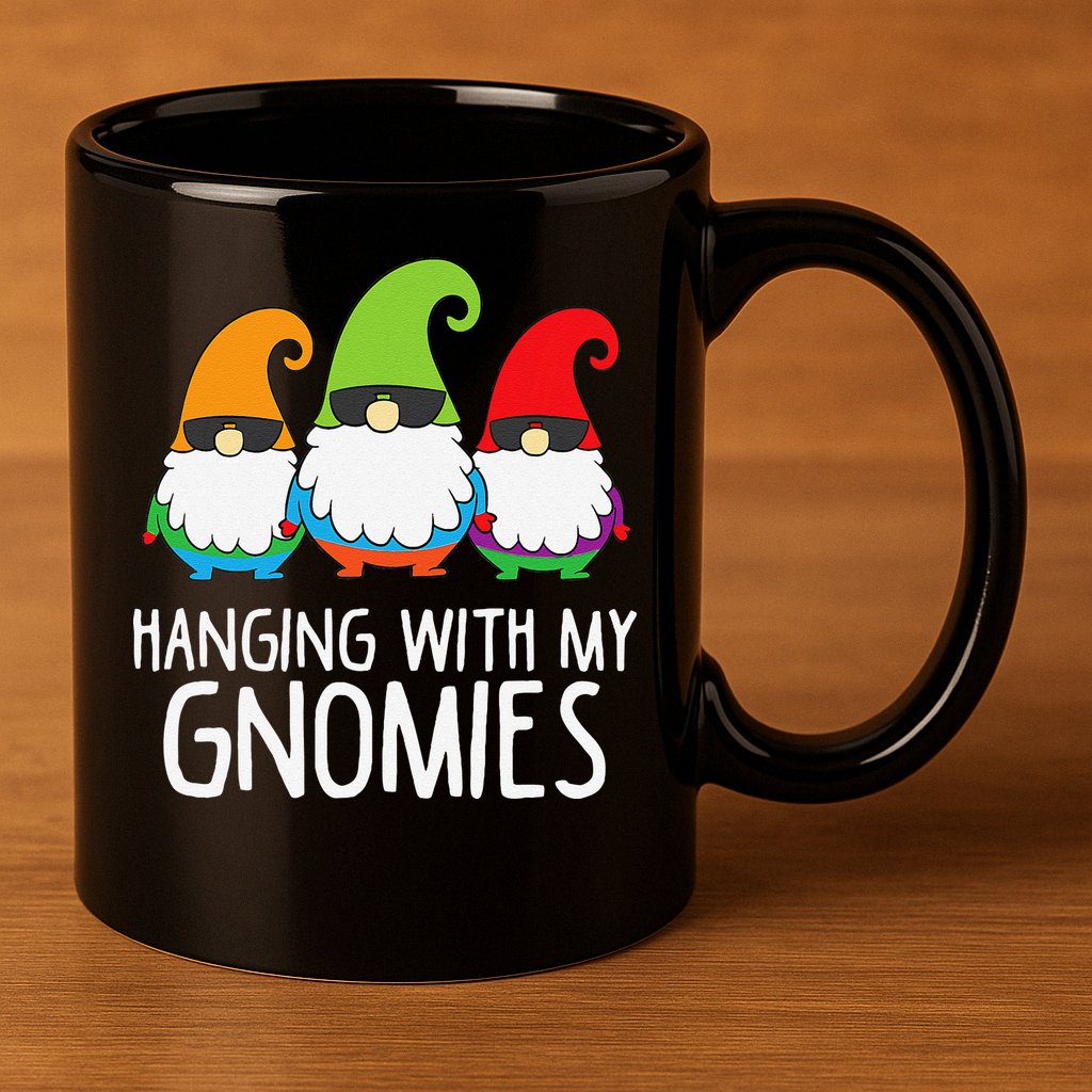 Hanging With My Gnomies Funny Garden Gnome 11oz C Handle Ceramic Mug