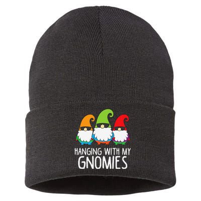 Hanging With My Gnomies Funny Garden Gnome Sustainable Knit Beanie