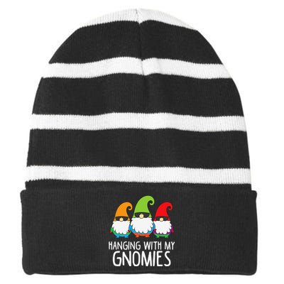 Hanging With My Gnomies Funny Garden Gnome Striped Beanie with Solid Band