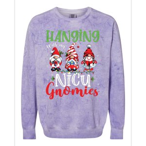 Hanging With My Nicu Gnomies Cute Xmas Lights Gnome Nurse Colorblast Crewneck Sweatshirt