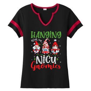 Hanging With My Nicu Gnomies Cute Xmas Lights Gnome Nurse Ladies Halftime Notch Neck Tee