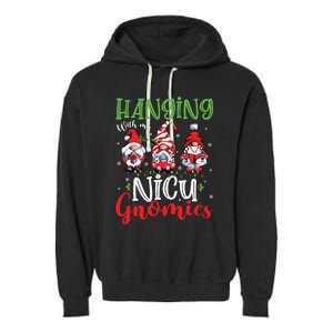 Hanging With My Nicu Gnomies Cute Xmas Lights Gnome Nurse Garment-Dyed Fleece Hoodie