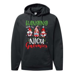 Hanging With My Nicu Gnomies Cute Xmas Lights Gnome Nurse Performance Fleece Hoodie