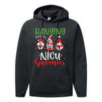 Hanging With My Nicu Gnomies Cute Xmas Lights Gnome Nurse Performance Fleece Hoodie