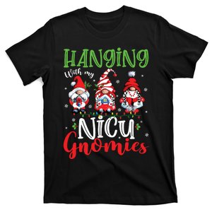 Hanging With My Nicu Gnomies Cute Xmas Lights Gnome Nurse T-Shirt