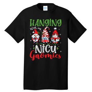 Hanging With My Nicu Gnomies Cute Xmas Lights Gnome Nurse Tall T-Shirt