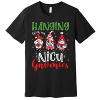 Hanging With My Nicu Gnomies Cute Xmas Lights Gnome Nurse Premium T-Shirt