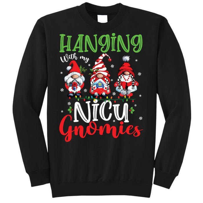 Hanging With My Nicu Gnomies Cute Xmas Lights Gnome Nurse Tall Sweatshirt