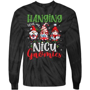 Hanging With My Nicu Gnomies Cute Xmas Lights Gnome Nurse Tie-Dye Long Sleeve Shirt