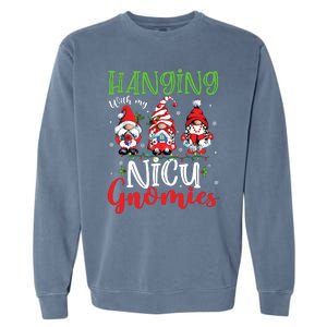 Hanging With My Nicu Gnomies Cute Xmas Lights Gnome Nurse Garment-Dyed Sweatshirt