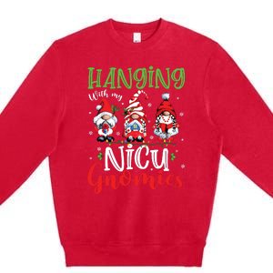 Hanging With My Nicu Gnomies Cute Xmas Lights Gnome Nurse Premium Crewneck Sweatshirt