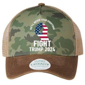 He Will Never Stop Fighting To Save America Fight Trump 2024 Flag Legacy Tie Dye Trucker Hat