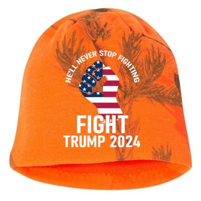 He Will Never Stop Fighting To Save America Fight Trump 2024 Flag Kati - Camo Knit Beanie