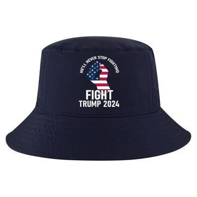 He Will Never Stop Fighting To Save America Fight Trump 2024 Flag Cool Comfort Performance Bucket Hat