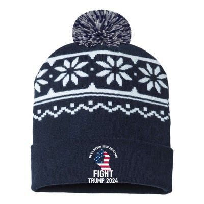 He Will Never Stop Fighting To Save America Fight Trump 2024 Flag USA-Made Snowflake Beanie