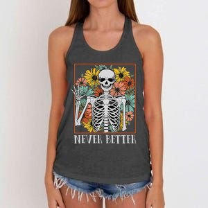 Halloween Women Never Better Skeleton Floral Skull Women's Knotted Racerback Tank