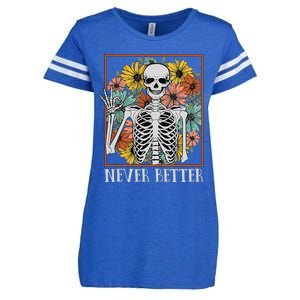 Halloween Women Never Better Skeleton Floral Skull Enza Ladies Jersey Football T-Shirt