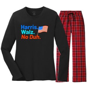 Harris Walz No Duh Kamala Harris Tim Walz Humor Women's Long Sleeve Flannel Pajama Set 