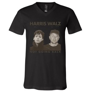 Harris Walz Not Going Back 80s Retro Photo 2024 Election Gift V-Neck T-Shirt