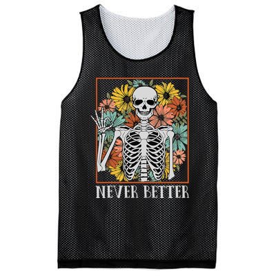 Halloween Women Never Better Skeleton Floral Skull Mesh Reversible Basketball Jersey Tank