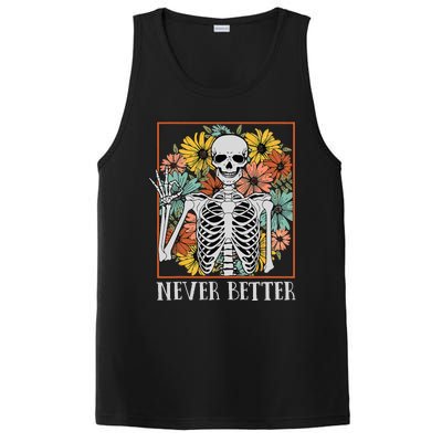 Halloween Women Never Better Skeleton Floral Skull PosiCharge Competitor Tank