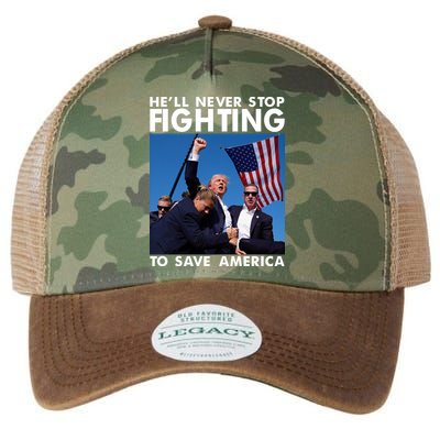 He Will Never Stop Fighting To Save America Donald Trump Legacy Tie Dye Trucker Hat