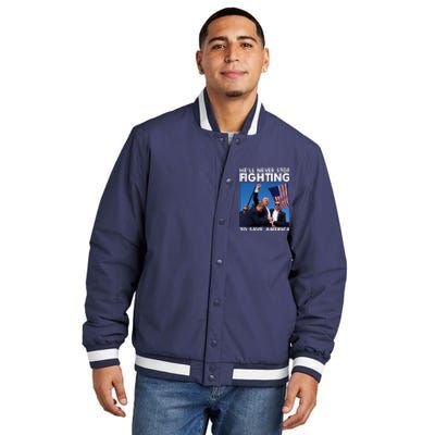 He Will Never Stop Fighting To Save America Donald Trump Insulated Varsity Jacket