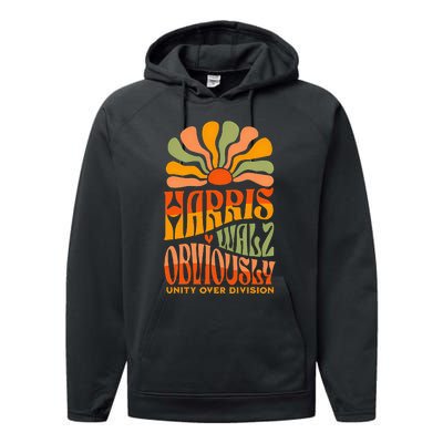 Harris Walz Obviously Unity Over Division Harris Walz 2024 Performance Fleece Hoodie