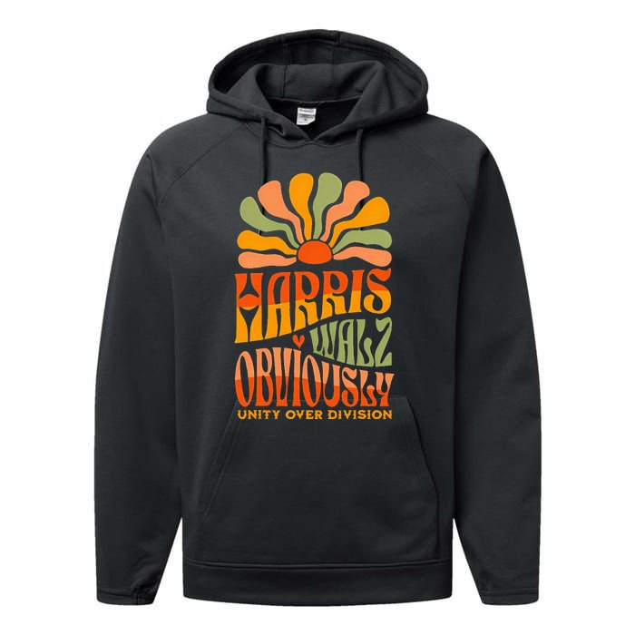 Harris Walz Obviously Unity Over Division Harris Walz 2024 Performance Fleece Hoodie