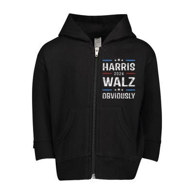 Harris Walz Obviously 2024 Harris Tim Walz Waltz 2024 Toddler Zip Fleece Hoodie