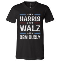 Harris Walz Obviously 2024 Harris Tim Walz Waltz 2024 V-Neck T-Shirt