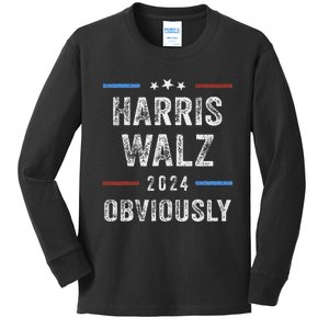 Harris Walz Obviously 2024 Harris Tim Walz Waltz 2024 Kids Long Sleeve Shirt