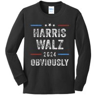 Harris Walz Obviously 2024 Harris Tim Walz Waltz 2024 Kids Long Sleeve Shirt