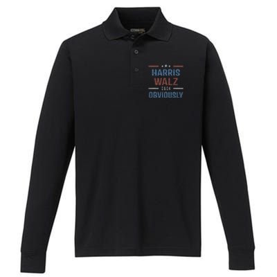 Harris Walz Obviously 2024 Harris Tim Walz Waltz 2024 Performance Long Sleeve Polo