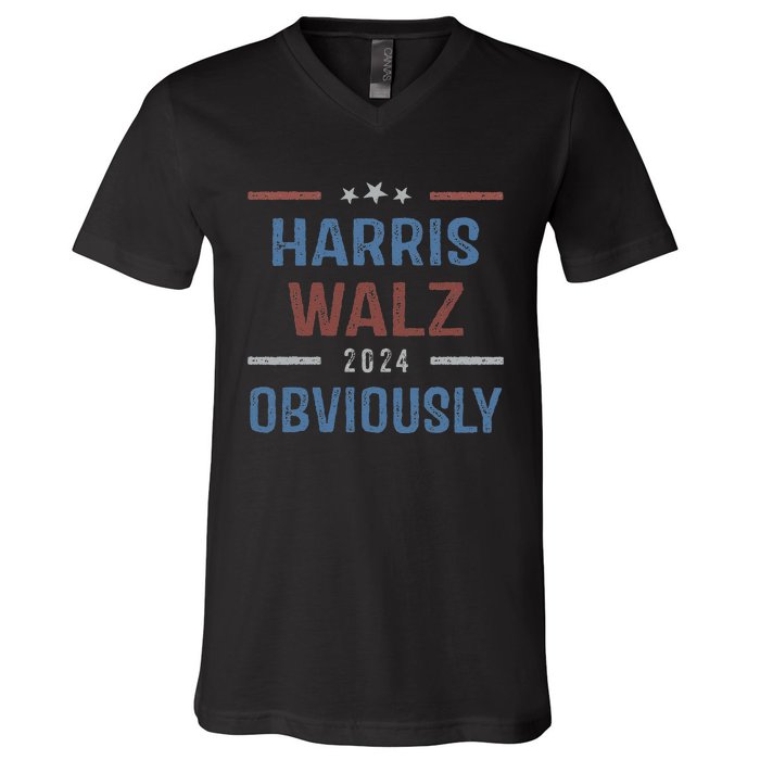 Harris Walz Obviously 2024 Harris Tim Walz Waltz 2024 V-Neck T-Shirt