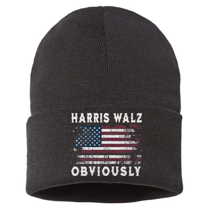 Harris Walz Obviously Kamala Harris Tim Waltz Election 2024 Sustainable Knit Beanie