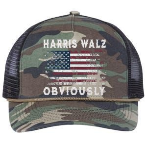 Harris Walz Obviously Kamala Harris Tim Waltz Election 2024 Retro Rope Trucker Hat Cap