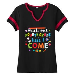 Heart Watch Out Fourth Grade Here I Come Back To School Funny Gift Ladies Halftime Notch Neck Tee