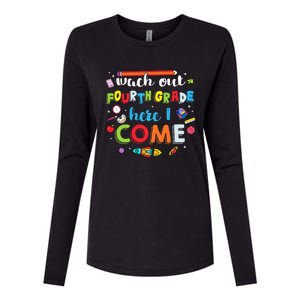 Heart Watch Out Fourth Grade Here I Come Back To School Funny Gift Womens Cotton Relaxed Long Sleeve T-Shirt