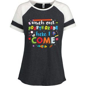 Heart Watch Out Fourth Grade Here I Come Back To School Funny Gift Enza Ladies Jersey Colorblock Tee