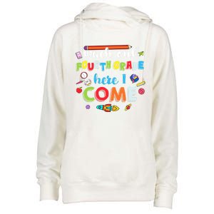 Heart Watch Out Fourth Grade Here I Come Back To School Funny Gift Womens Funnel Neck Pullover Hood