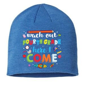 Heart Watch Out Fourth Grade Here I Come Back To School Funny Gift Sustainable Beanie