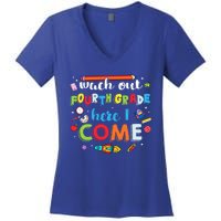 Heart Watch Out Fourth Grade Here I Come Back To School Funny Gift Women's V-Neck T-Shirt