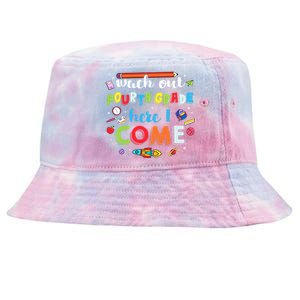 Heart Watch Out Fourth Grade Here I Come Back To School Funny Gift Tie-Dyed Bucket Hat