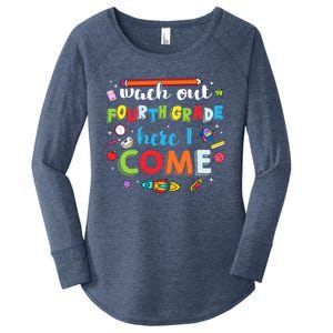 Heart Watch Out Fourth Grade Here I Come Back To School Funny Gift Women's Perfect Tri Tunic Long Sleeve Shirt