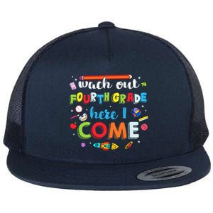 Heart Watch Out Fourth Grade Here I Come Back To School Funny Gift Flat Bill Trucker Hat