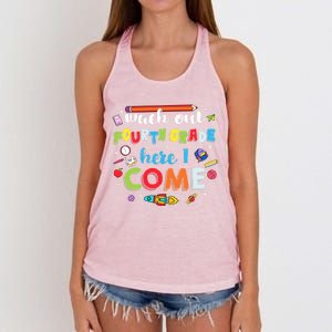 Heart Watch Out Fourth Grade Here I Come Back To School Funny Gift Women's Knotted Racerback Tank