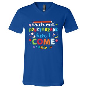 Heart Watch Out Fourth Grade Here I Come Back To School Funny Gift V-Neck T-Shirt