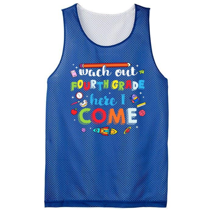 Heart Watch Out Fourth Grade Here I Come Back To School Funny Gift Mesh Reversible Basketball Jersey Tank