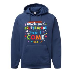 Heart Watch Out Fourth Grade Here I Come Back To School Funny Gift Performance Fleece Hoodie